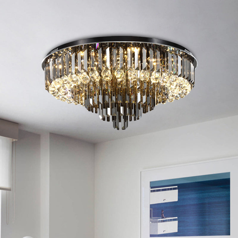 5/6 Lights Flush Mount Chandelier Modern Tapering Smoke Grey Strip Crystal Flush Mounted Ceiling Light with Drop Clearhalo 'Ceiling Lights' 'Close To Ceiling Lights' 'Close to ceiling' 'Flush mount' Lighting' 800492