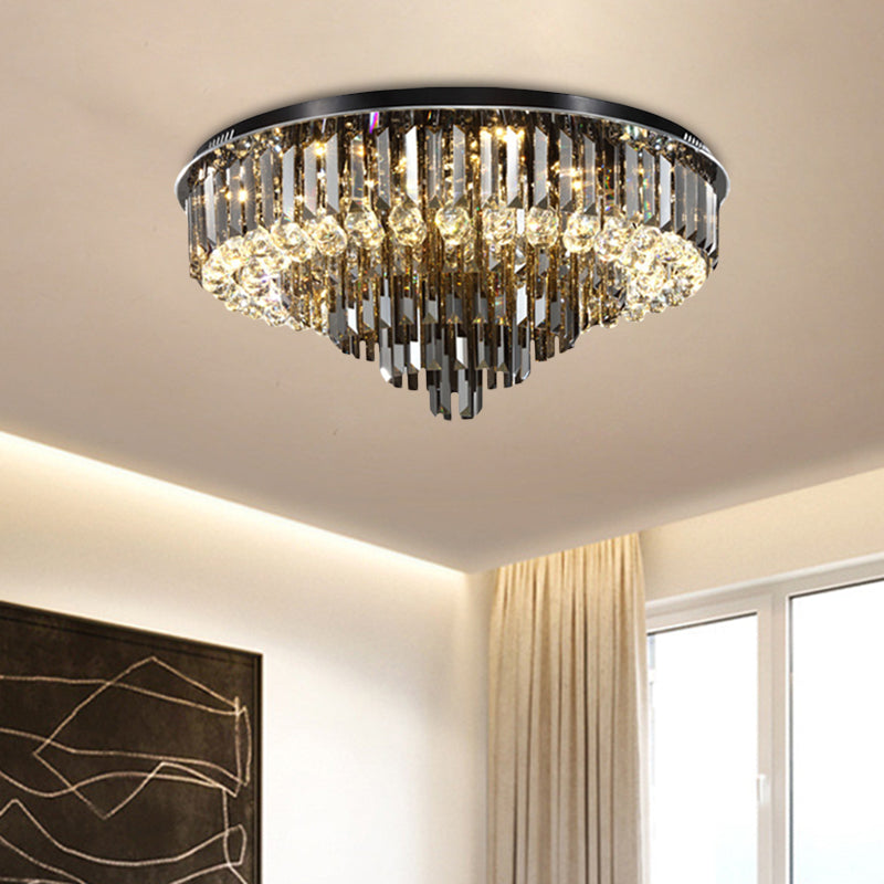 5/6 Lights Flush Mount Chandelier Modern Tapering Smoke Grey Strip Crystal Flush Mounted Ceiling Light with Drop Clearhalo 'Ceiling Lights' 'Close To Ceiling Lights' 'Close to ceiling' 'Flush mount' Lighting' 800493