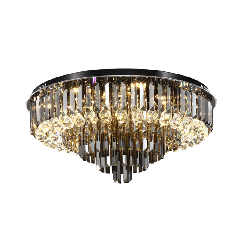 5/6 Lights Flush Mount Chandelier Modern Tapering Smoke Grey Strip Crystal Flush Mounted Ceiling Light with Drop Clearhalo 'Ceiling Lights' 'Close To Ceiling Lights' 'Close to ceiling' 'Flush mount' Lighting' 800494