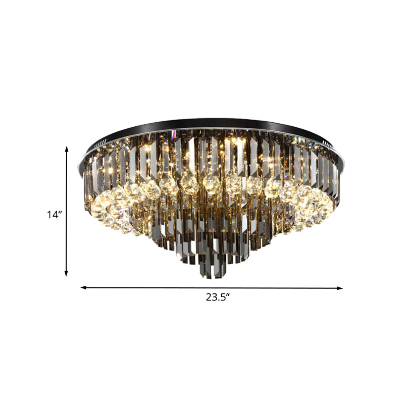 5/6 Lights Flush Mount Chandelier Modern Tapering Smoke Grey Strip Crystal Flush Mounted Ceiling Light with Drop Clearhalo 'Ceiling Lights' 'Close To Ceiling Lights' 'Close to ceiling' 'Flush mount' Lighting' 800495