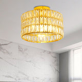 Simple Drum Semi Flush Ceiling Light 3 Bulbs Beveled Crystal Inserted Flush Mounted Fixture in Gold Clearhalo 'Ceiling Lights' 'Close To Ceiling Lights' 'Close to ceiling' 'Semi-flushmount' Lighting' 800497