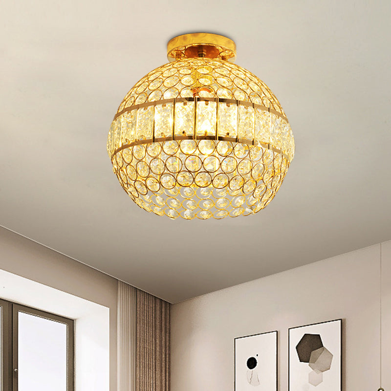 Crystal Hemisphere Ceiling Flush Mount Minimalist 1-Light Dining Room Flush Mount Lighting in Gold Clearhalo 'Ceiling Lights' 'Close To Ceiling Lights' 'Close to ceiling' 'Flush mount' Lighting' 800501