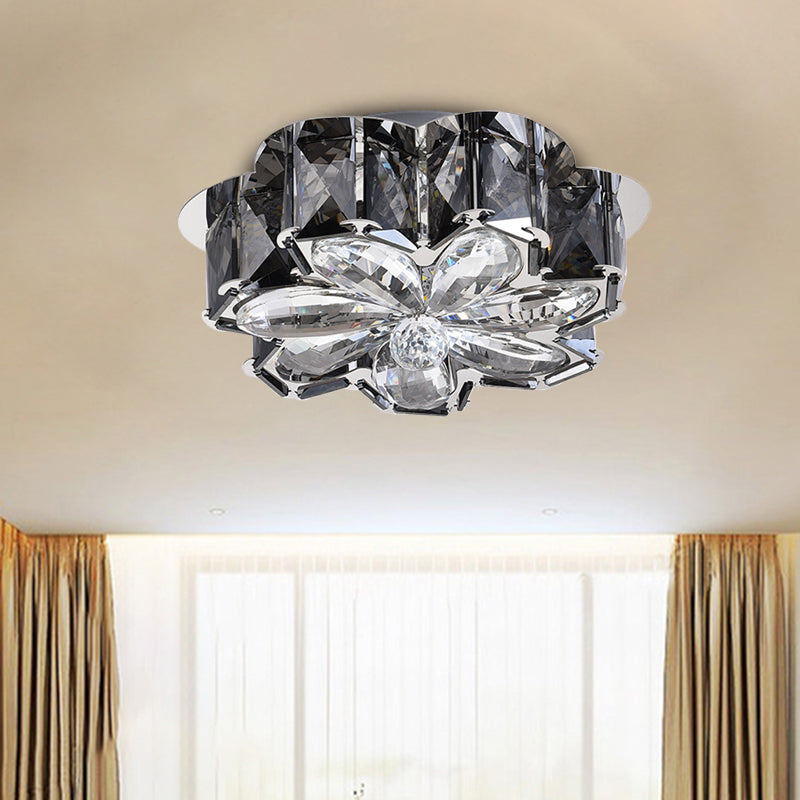 Amber/Smoke Crystal Floweret Ceiling Lamp Minimalistic Passageway LED Flush Mount Lighting Fixture Smoke Gray Clearhalo 'Ceiling Lights' 'Close To Ceiling Lights' 'Close to ceiling' 'Flush mount' Lighting' 800504