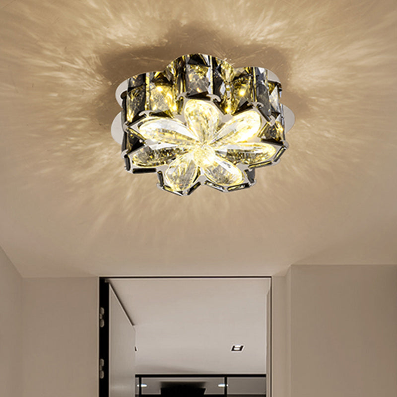 Amber/Smoke Crystal Floweret Ceiling Lamp Minimalistic Passageway LED Flush Mount Lighting Fixture Clearhalo 'Ceiling Lights' 'Close To Ceiling Lights' 'Close to ceiling' 'Flush mount' Lighting' 800505