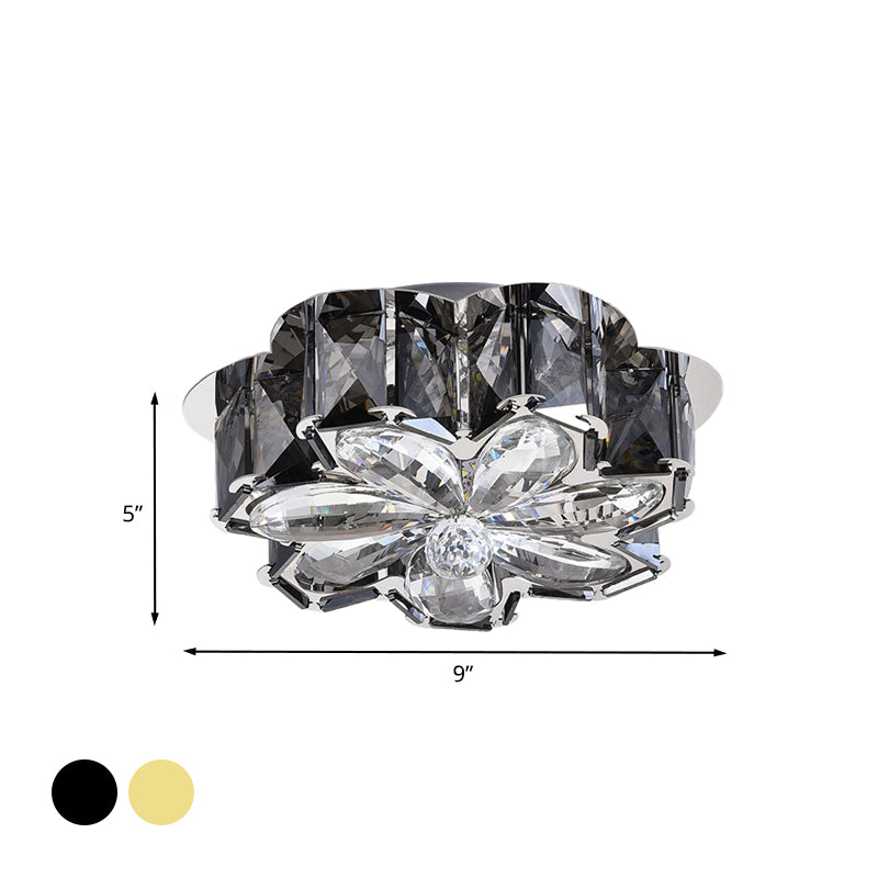 Amber/Smoke Crystal Floweret Ceiling Lamp Minimalistic Passageway LED Flush Mount Lighting Fixture Clearhalo 'Ceiling Lights' 'Close To Ceiling Lights' 'Close to ceiling' 'Flush mount' Lighting' 800507