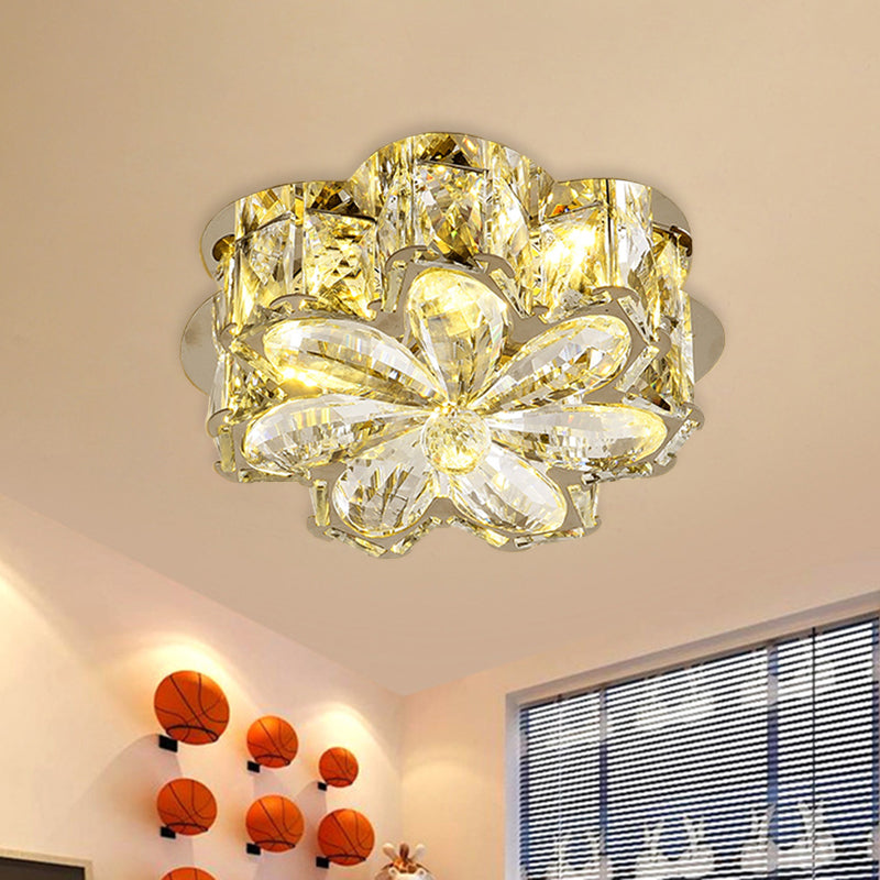 Amber/Smoke Crystal Floweret Ceiling Lamp Minimalistic Passageway LED Flush Mount Lighting Fixture Amber Clearhalo 'Ceiling Lights' 'Close To Ceiling Lights' 'Close to ceiling' 'Flush mount' Lighting' 800508