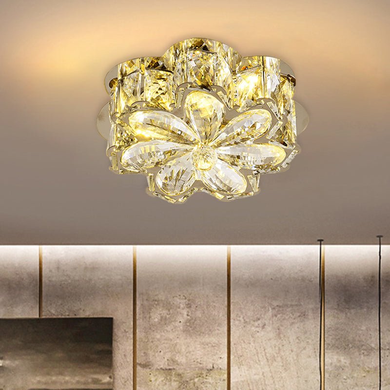 Amber/Smoke Crystal Floweret Ceiling Lamp Minimalistic Passageway LED Flush Mount Lighting Fixture Clearhalo 'Ceiling Lights' 'Close To Ceiling Lights' 'Close to ceiling' 'Flush mount' Lighting' 800509