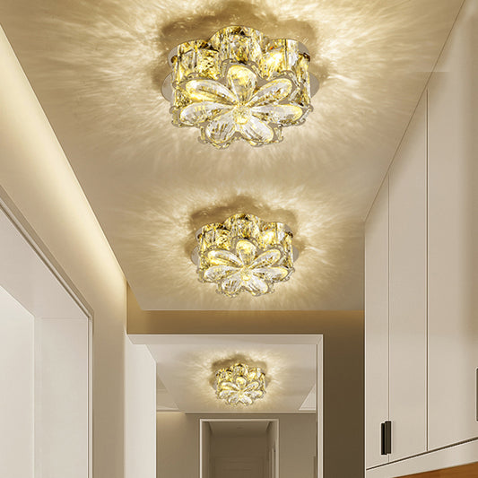 Amber/Smoke Crystal Floweret Ceiling Lamp Minimalistic Passageway LED Flush Mount Lighting Fixture Clearhalo 'Ceiling Lights' 'Close To Ceiling Lights' 'Close to ceiling' 'Flush mount' Lighting' 800510