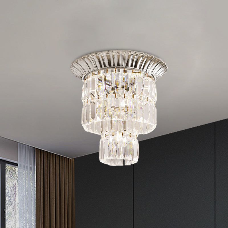 Chrome/Gold LED Flushmount Lamp Modernist Crystal Dual Shade Cylindrical Flush Mount Ceiling Fixture Clearhalo 'Ceiling Lights' 'Close To Ceiling Lights' 'Close to ceiling' 'Flush mount' Lighting' 800517