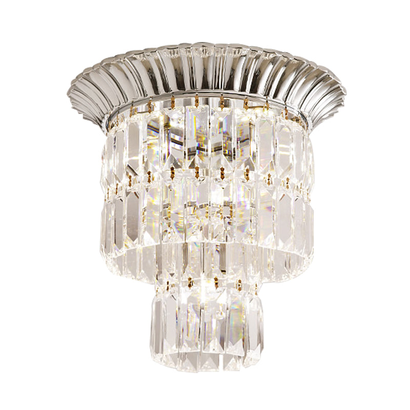 Chrome/Gold LED Flushmount Lamp Modernist Crystal Dual Shade Cylindrical Flush Mount Ceiling Fixture Clearhalo 'Ceiling Lights' 'Close To Ceiling Lights' 'Close to ceiling' 'Flush mount' Lighting' 800518