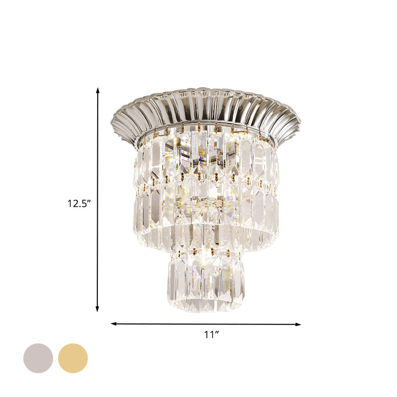 Chrome/Gold LED Flushmount Lamp Modernist Crystal Dual Shade Cylindrical Flush Mount Ceiling Fixture Clearhalo 'Ceiling Lights' 'Close To Ceiling Lights' 'Close to ceiling' 'Flush mount' Lighting' 800519