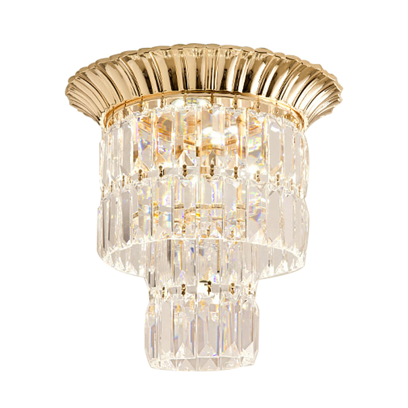 Chrome/Gold LED Flushmount Lamp Modernist Crystal Dual Shade Cylindrical Flush Mount Ceiling Fixture Clearhalo 'Ceiling Lights' 'Close To Ceiling Lights' 'Close to ceiling' 'Flush mount' Lighting' 800523