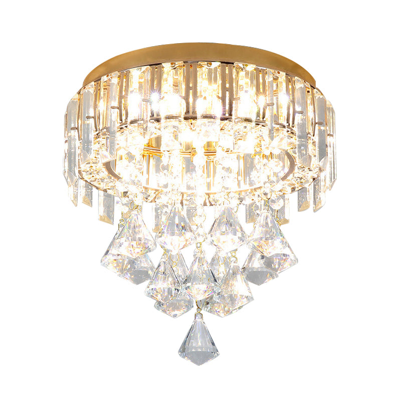 3 Heads K9 Crystal Ceiling Flush Light Contemporary Gold Circle Flushmount with Drape Clearhalo 'Ceiling Lights' 'Close To Ceiling Lights' 'Close to ceiling' 'Flush mount' Lighting' 800526