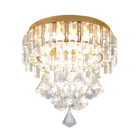 3 Heads K9 Crystal Ceiling Flush Light Contemporary Gold Circle Flushmount with Drape Clearhalo 'Ceiling Lights' 'Close To Ceiling Lights' 'Close to ceiling' 'Flush mount' Lighting' 800526