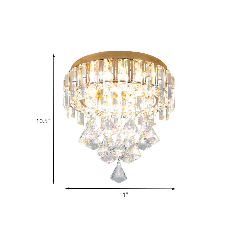 3 Heads K9 Crystal Ceiling Flush Light Contemporary Gold Circle Flushmount with Drape Clearhalo 'Ceiling Lights' 'Close To Ceiling Lights' 'Close to ceiling' 'Flush mount' Lighting' 800527