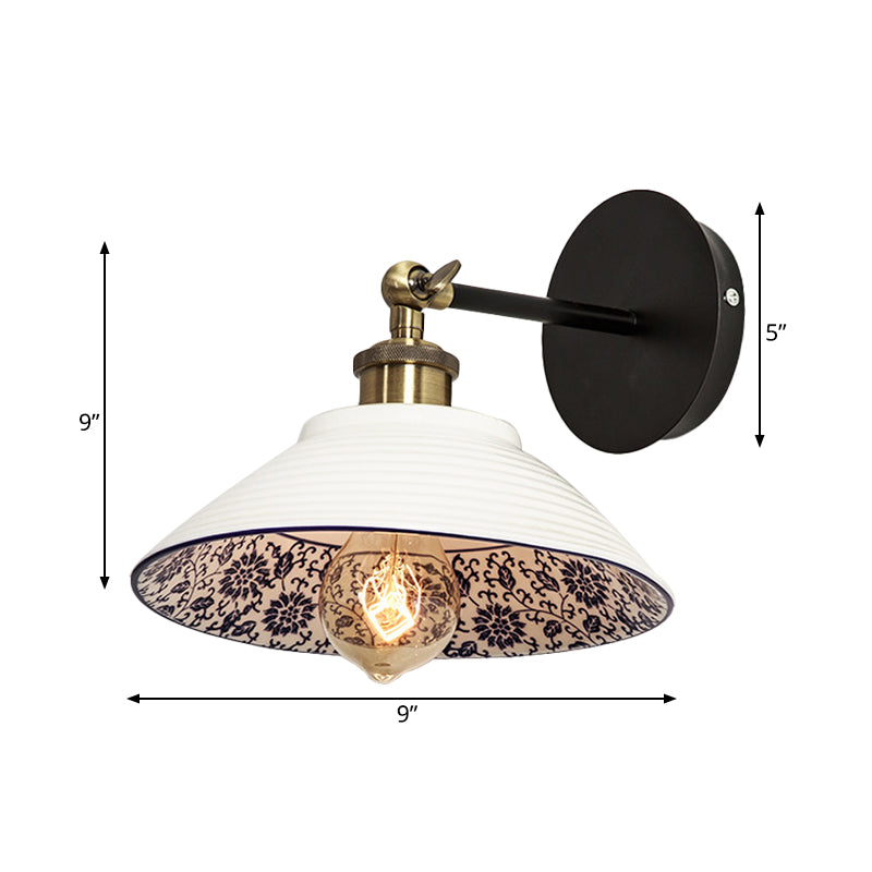 1 Light Wall Mount Lighting Vintage Restaurant Wall Lamp Fixture with Wave/Scalloped Bowl/Bowl Ceramics Shade in White Clearhalo 'Wall Lamps & Sconces' 'Wall Lights' Lighting' 800531