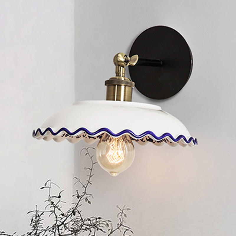 1 Light Wall Mount Lighting Vintage Restaurant Wall Lamp Fixture with Wave/Scalloped Bowl/Bowl Ceramics Shade in White White B Clearhalo 'Wall Lamps & Sconces' 'Wall Lights' Lighting' 800532