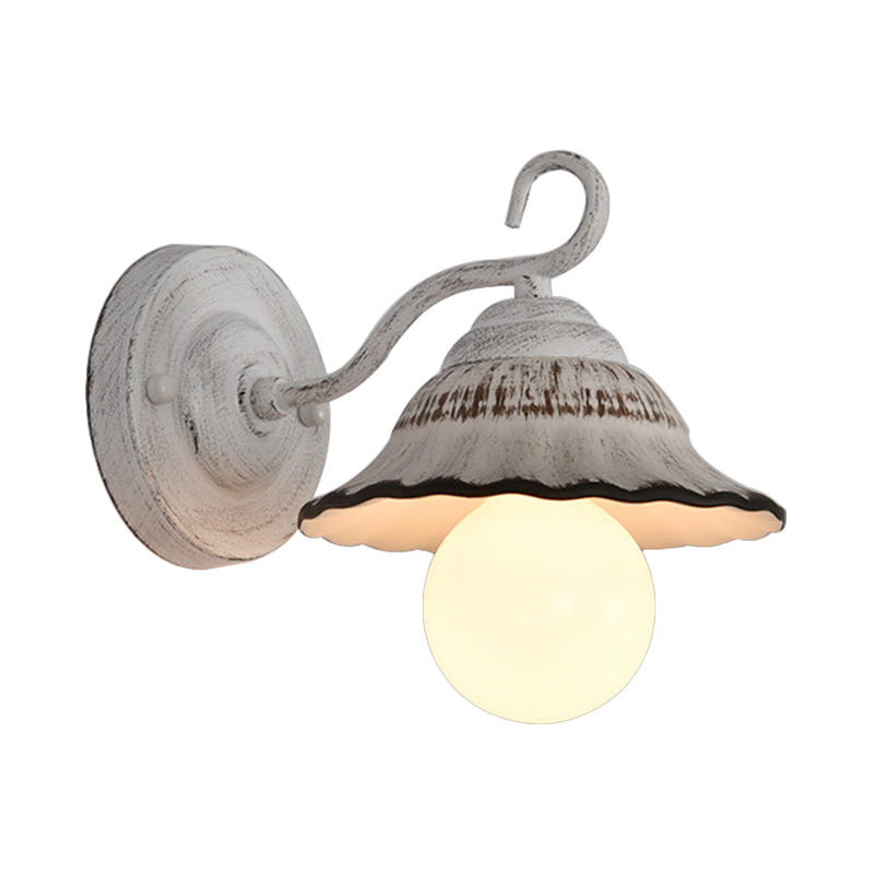 Matte White 1 Bulb Wall Mounted Lamp Country Style Scalloped Bowl Ceramics Wall Light Fixture Clearhalo 'Wall Lamps & Sconces' 'Wall Lights' Lighting' 800547