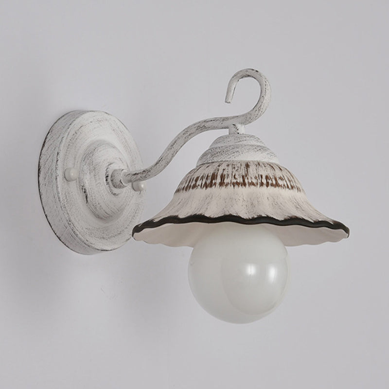 Matte White 1 Bulb Wall Mounted Lamp Country Style Scalloped Bowl Ceramics Wall Light Fixture Clearhalo 'Wall Lamps & Sconces' 'Wall Lights' Lighting' 800548