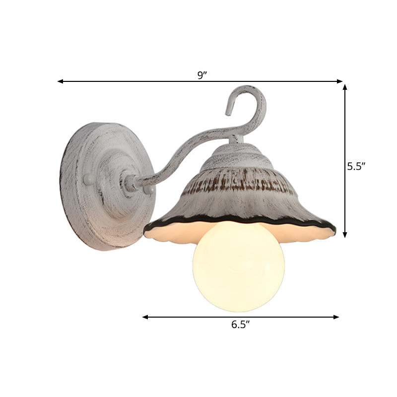 Matte White 1 Bulb Wall Mounted Lamp Country Style Scalloped Bowl Ceramics Wall Light Fixture Clearhalo 'Wall Lamps & Sconces' 'Wall Lights' Lighting' 800549