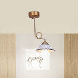 Ceramics Scalloped Cone Semi Flush Light Korea Country 1/2/3-Bulb Coffee House Close to Ceiling Lamp in White with Brass Spiral Arm Clearhalo 'Ceiling Lights' 'Close To Ceiling Lights' 'Close to ceiling' 'Semi-flushmount' Lighting' 800559