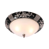 Carved Rose Bedroom Ceiling Flush Nordic Style Resin 3 Lights 14"/19.5" W Black Finish Flush Mount Fixture with Dome White Glass Shade Clearhalo 'Ceiling Lights' 'Close To Ceiling Lights' 'Close to ceiling' 'Flush mount' Lighting' 800582