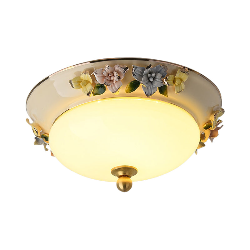 12"/14" Wide LED Dome Ceiling Mounted Light Farmhouse Yellow/Blue Frosted Glass Flush Lamp with Grape Ceramics Deco Clearhalo 'Ceiling Lights' 'Close To Ceiling Lights' 'Close to ceiling' 'Flush mount' Lighting' 800603