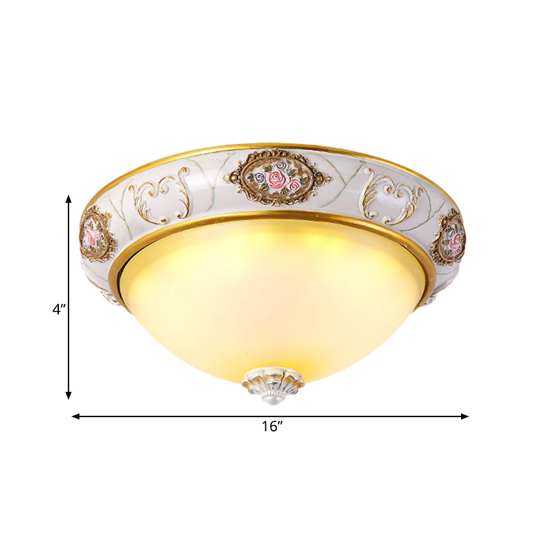 White Glass Domed Flush Mount Lighting Korea Countryside LED Bedroom Flush Lamp Fixture, 12"/16" Width Clearhalo 'Ceiling Lights' 'Close To Ceiling Lights' 'Close to ceiling' 'Flush mount' Lighting' 800618