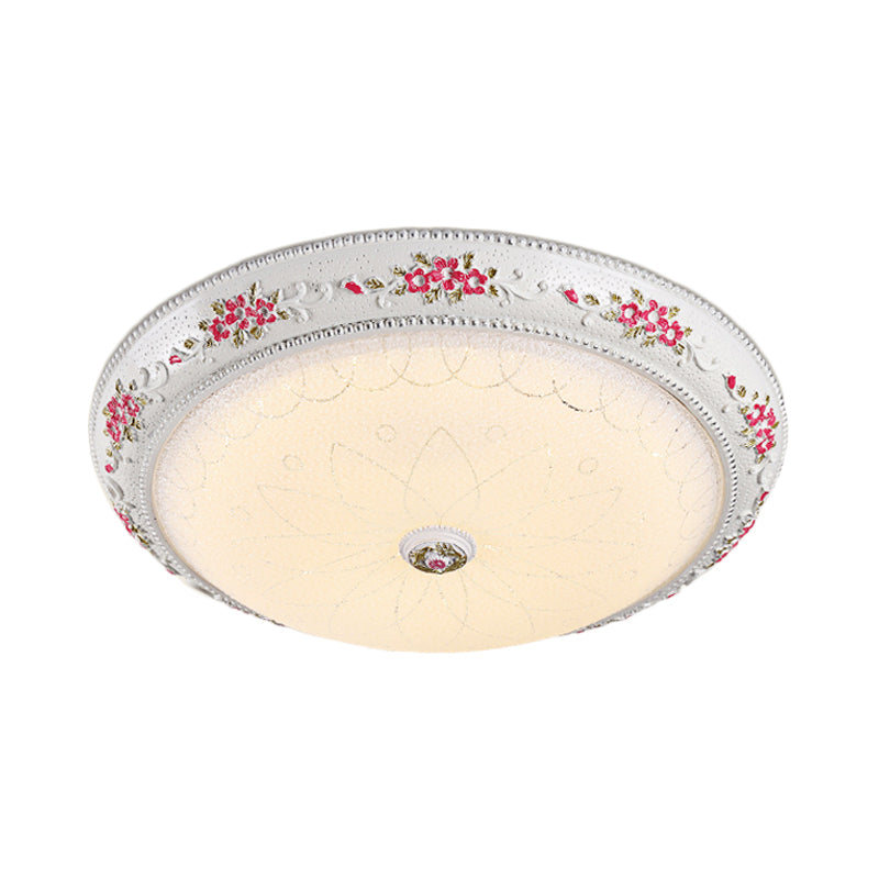 12"/16" W Carved Rose Bedroom Flush Lighting Korea Countryside Resin LED White and Pink Flush Lamp with Frosted Glass Shade Clearhalo 'Ceiling Lights' 'Close To Ceiling Lights' 'Close to ceiling' 'Flush mount' Lighting' 800621