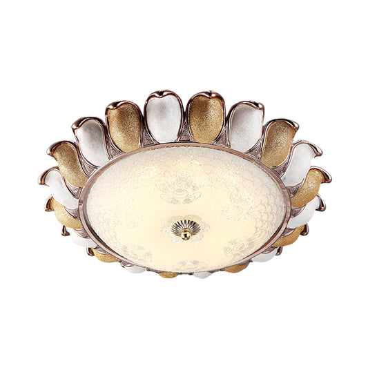 14"/18" W LED Frosted Glass Flush Lighting Korea Country Gold Flower Bedroom Flush Mount Lamp Clearhalo 'Ceiling Lights' 'Close To Ceiling Lights' 'Close to ceiling' 'Flush mount' Lighting' 800631