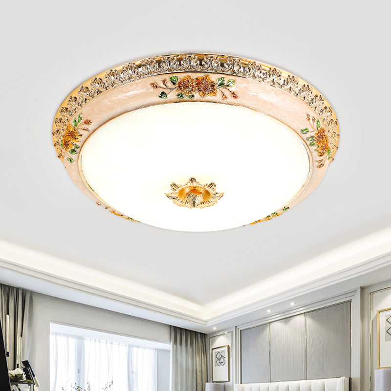 Resin Carved Floral Flushmount Lamp Korea Countryside LED Bedroom Flush Ceiling Light in Gold Gold Clearhalo 'Ceiling Lights' 'Close To Ceiling Lights' 'Close to ceiling' 'Flush mount' Lighting' 800634