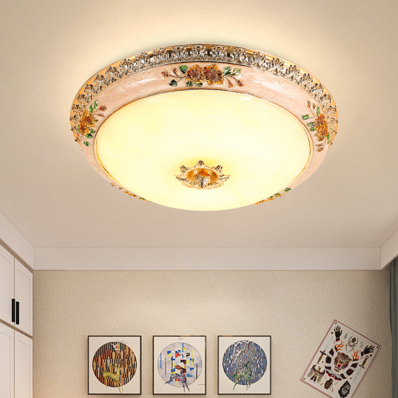 Resin Carved Floral Flushmount Lamp Korea Countryside LED Bedroom Flush Ceiling Light in Gold Clearhalo 'Ceiling Lights' 'Close To Ceiling Lights' 'Close to ceiling' 'Flush mount' Lighting' 800635