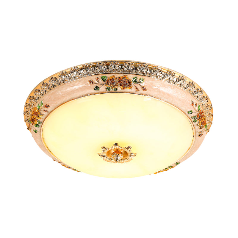 Resin Carved Floral Flushmount Lamp Korea Countryside LED Bedroom Flush Ceiling Light in Gold Clearhalo 'Ceiling Lights' 'Close To Ceiling Lights' 'Close to ceiling' 'Flush mount' Lighting' 800636