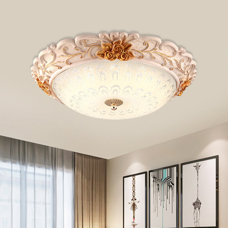 Gold LED Flush Mounted Light Country Style Korea Seeded Glass Carved Flower Flush Lamp, 12"/16" Wide Gold Clearhalo 'Ceiling Lights' 'Close To Ceiling Lights' 'Close to ceiling' 'Flush mount' Lighting' 800638