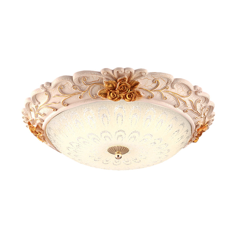 Gold LED Flush Mounted Light Country Style Korea Seeded Glass Carved Flower Flush Lamp, 12"/16" Wide Clearhalo 'Ceiling Lights' 'Close To Ceiling Lights' 'Close to ceiling' 'Flush mount' Lighting' 800640