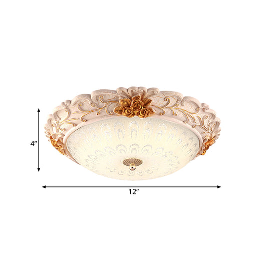 Gold LED Flush Mounted Light Country Style Korea Seeded Glass Carved Flower Flush Lamp, 12"/16" Wide Clearhalo 'Ceiling Lights' 'Close To Ceiling Lights' 'Close to ceiling' 'Flush mount' Lighting' 800641