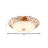 Gold LED Flush Mounted Light Country Style Korea Seeded Glass Carved Flower Flush Lamp, 12"/16" Wide Clearhalo 'Ceiling Lights' 'Close To Ceiling Lights' 'Close to ceiling' 'Flush mount' Lighting' 800641