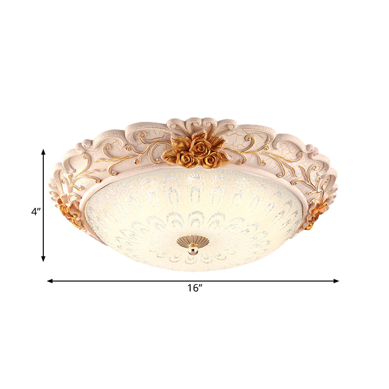 Gold LED Flush Mounted Light Country Style Korea Seeded Glass Carved Flower Flush Lamp, 12"/16" Wide Clearhalo 'Ceiling Lights' 'Close To Ceiling Lights' 'Close to ceiling' 'Flush mount' Lighting' 800642