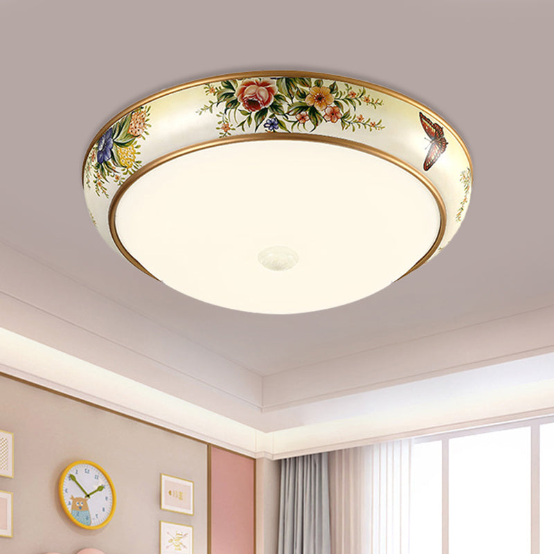 Frosted White Glass Dome Ceiling Flush Korea Country 14"/19.5" Dia LED Bedroom Flush Mount Fixture White A Clearhalo 'Ceiling Lights' 'Close To Ceiling Lights' 'Close to ceiling' 'Flush mount' Lighting' 800648