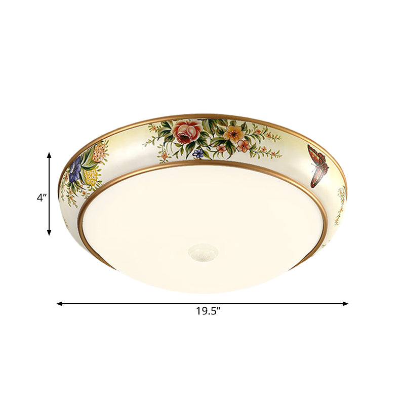 Frosted White Glass Dome Ceiling Flush Korea Country 14"/19.5" Dia LED Bedroom Flush Mount Fixture Clearhalo 'Ceiling Lights' 'Close To Ceiling Lights' 'Close to ceiling' 'Flush mount' Lighting' 800652