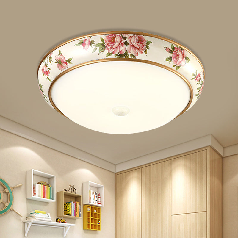 Frosted White Glass Dome Ceiling Flush Korea Country 14"/19.5" Dia LED Bedroom Flush Mount Fixture Clearhalo 'Ceiling Lights' 'Close To Ceiling Lights' 'Close to ceiling' 'Flush mount' Lighting' 800654