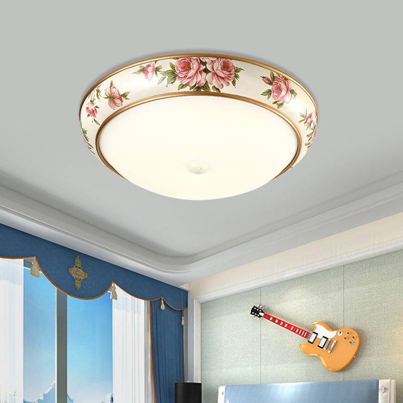 Frosted White Glass Dome Ceiling Flush Korea Country 14"/19.5" Dia LED Bedroom Flush Mount Fixture Clearhalo 'Ceiling Lights' 'Close To Ceiling Lights' 'Close to ceiling' 'Flush mount' Lighting' 800655