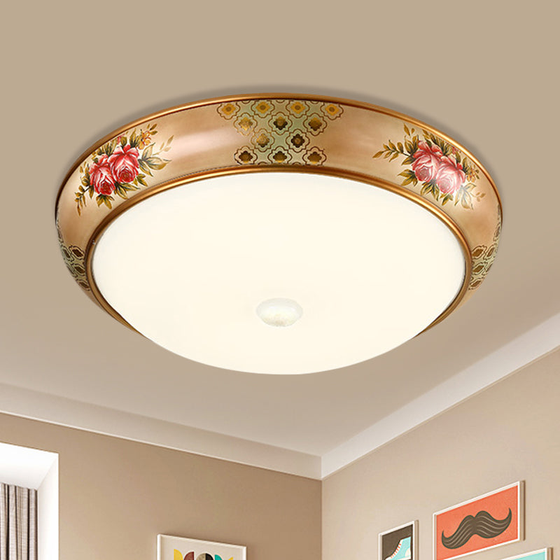 Frosted White Glass Dome Ceiling Flush Korea Country 14"/19.5" Dia LED Bedroom Flush Mount Fixture White C Clearhalo 'Ceiling Lights' 'Close To Ceiling Lights' 'Close to ceiling' 'Flush mount' Lighting' 800657