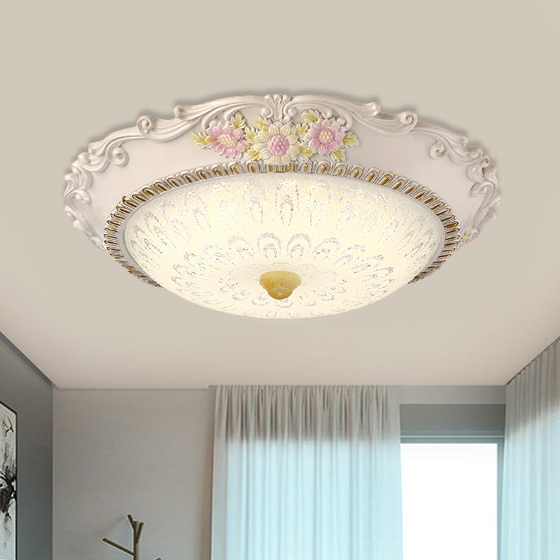 12"/16" W LED Sunflower/Rose Flush Light Country Style Korea White Resin Flush Mounted Lamp with Seeded Glass Shade White B Clearhalo 'Ceiling Lights' 'Close To Ceiling Lights' 'Close to ceiling' 'Flush mount' Lighting' 800666