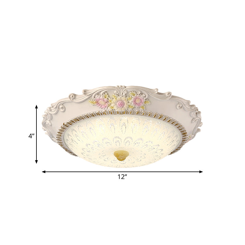 12"/16" W LED Sunflower/Rose Flush Light Country Style Korea White Resin Flush Mounted Lamp with Seeded Glass Shade Clearhalo 'Ceiling Lights' 'Close To Ceiling Lights' 'Close to ceiling' 'Flush mount' Lighting' 800669