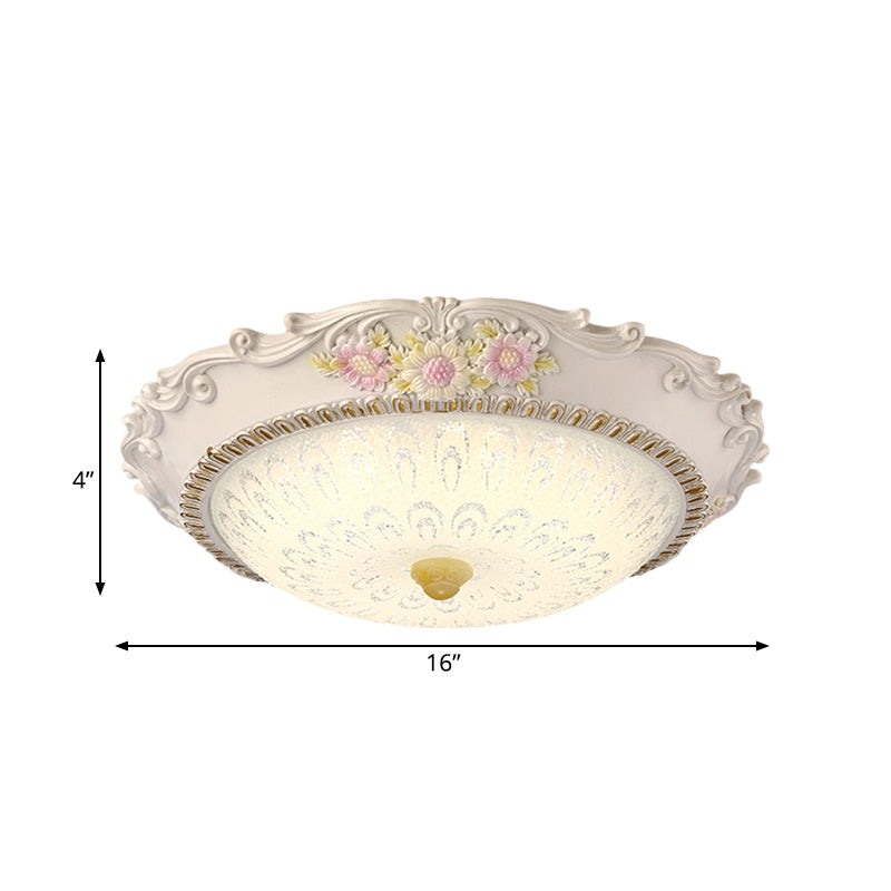 12"/16" W LED Sunflower/Rose Flush Light Country Style Korea White Resin Flush Mounted Lamp with Seeded Glass Shade Clearhalo 'Ceiling Lights' 'Close To Ceiling Lights' 'Close to ceiling' 'Flush mount' Lighting' 800670