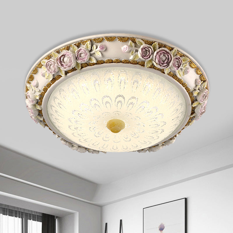 12"/16" W LED Sunflower/Rose Flush Light Country Style Korea White Resin Flush Mounted Lamp with Seeded Glass Shade White A Clearhalo 'Ceiling Lights' 'Close To Ceiling Lights' 'Close to ceiling' 'Flush mount' Lighting' 800671