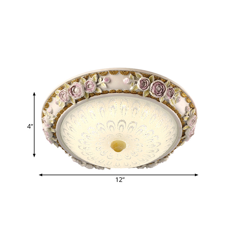 12"/16" W LED Sunflower/Rose Flush Light Country Style Korea White Resin Flush Mounted Lamp with Seeded Glass Shade Clearhalo 'Ceiling Lights' 'Close To Ceiling Lights' 'Close to ceiling' 'Flush mount' Lighting' 800675