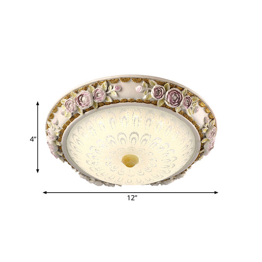 12"/16" W LED Sunflower/Rose Flush Light Country Style Korea White Resin Flush Mounted Lamp with Seeded Glass Shade Clearhalo 'Ceiling Lights' 'Close To Ceiling Lights' 'Close to ceiling' 'Flush mount' Lighting' 800675