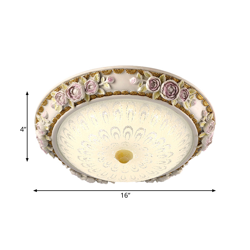 12"/16" W LED Sunflower/Rose Flush Light Country Style Korea White Resin Flush Mounted Lamp with Seeded Glass Shade Clearhalo 'Ceiling Lights' 'Close To Ceiling Lights' 'Close to ceiling' 'Flush mount' Lighting' 800676